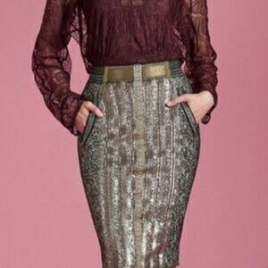 BRAND NEW - Byron Lars Gold Sequin Pencil Skirt - SIZE 6